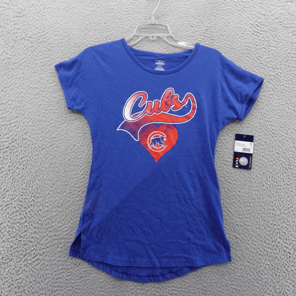 MLB Chicago Cubs Girls Royal Blue Heart Graphic Tee Shirt Large NEW